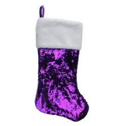 Clearance 23" Purple and Silver Reversible Sequined Christmas Stocking with Faux Fur Cuff Stockings