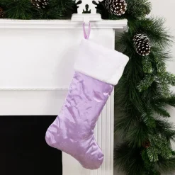 Sale 20" Purple and White Glittered Snowflake Christmas Stocking with Cuff Stockings