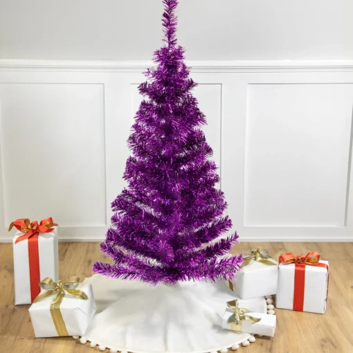 Hot 4' Purple Artificial Tinsel Christmas Tree, Unlit Colorful