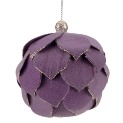 Hot 7" Purple Flower Glitter Petal Shatterproof Ball Christmas Ornament Glass|Ball Ornaments