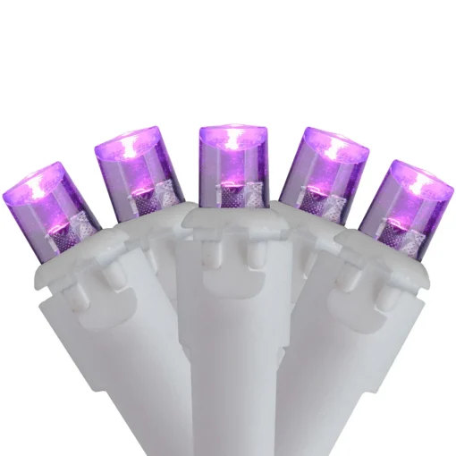 50 Purple LED Wide Angle Christmas Lights - 16.25 ft White Wire Led