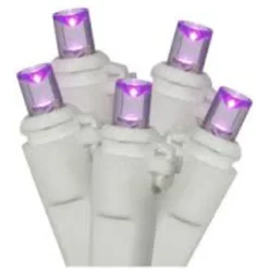 50 Purple LED Wide Angle Christmas Lights - 16.25 ft White Wire Led