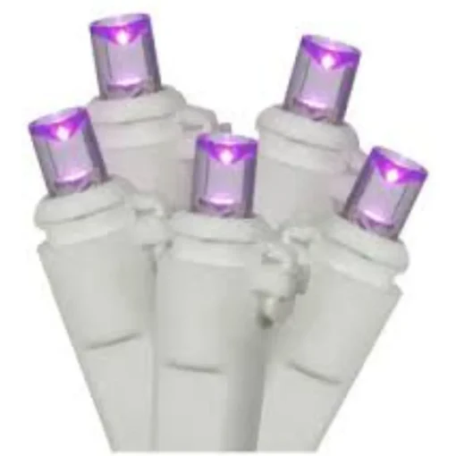 50 Purple LED Wide Angle Christmas Lights - 16.25 ft White Wire Led