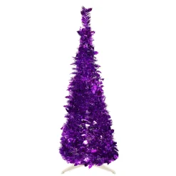 Sale 6' Purple Tinsel Pop-Up Artificial Christmas Tree, Unlit Pop Up