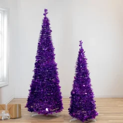 Sale 6' Purple Tinsel Pop-Up Artificial Christmas Tree, Unlit Pop Up