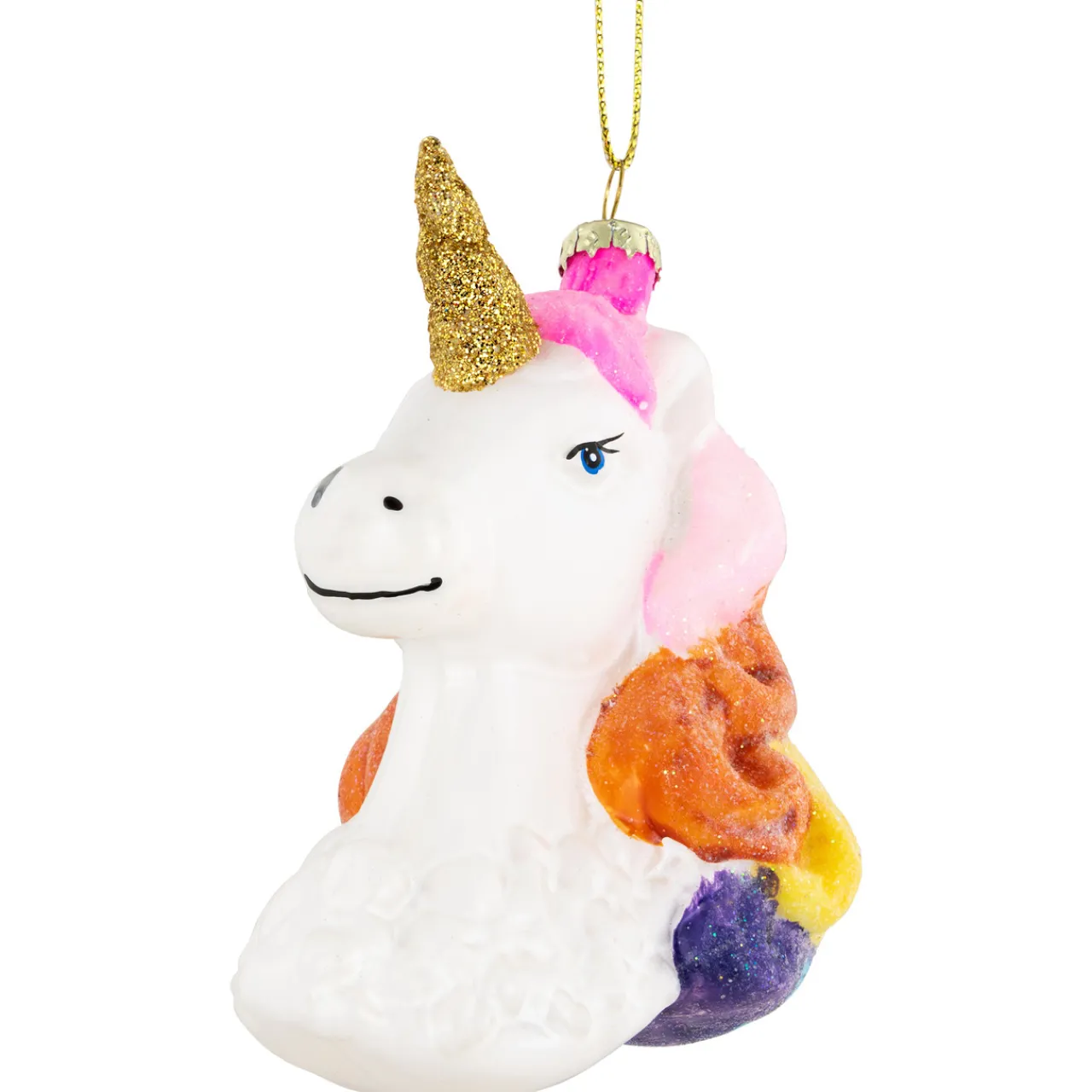 Sale 4” Rainbow Unicorn Bust Hanging Glass Christmas Ornament Animals