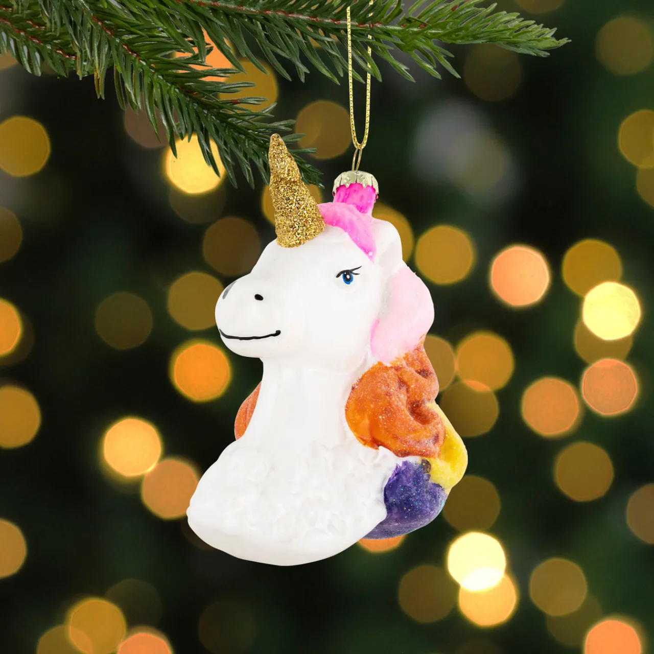 Sale 4” Rainbow Unicorn Bust Hanging Glass Christmas Ornament Animals