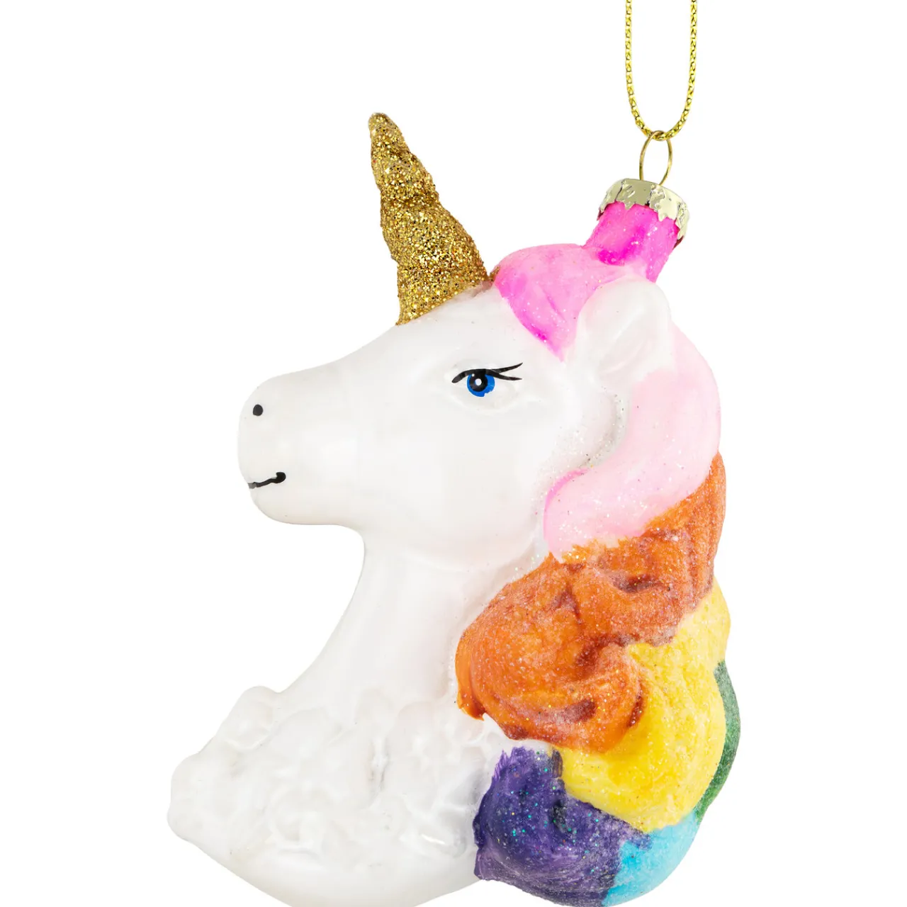 Sale 4” Rainbow Unicorn Bust Hanging Glass Christmas Ornament Animals