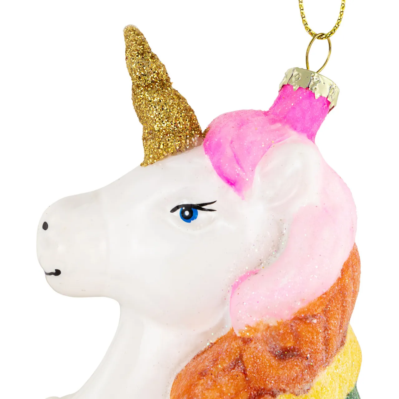 Sale 4” Rainbow Unicorn Bust Hanging Glass Christmas Ornament Animals