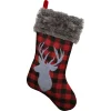 Sale 20.5" Red and Black Buffalo Plaid Reindeer Christmas Stocking Stockings