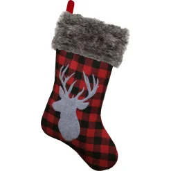 Sale 20.5" Red and Black Buffalo Plaid Reindeer Christmas Stocking Stockings