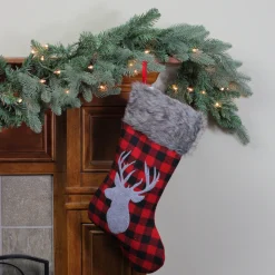 Sale 20.5" Red and Black Buffalo Plaid Reindeer Christmas Stocking Stockings