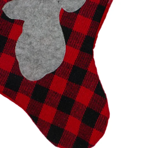 Sale 20.5" Red and Black Buffalo Plaid Reindeer Christmas Stocking Stockings