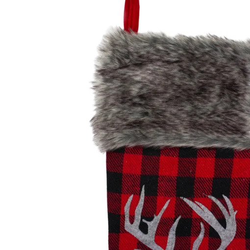 Sale 20.5" Red and Black Buffalo Plaid Reindeer Christmas Stocking Stockings