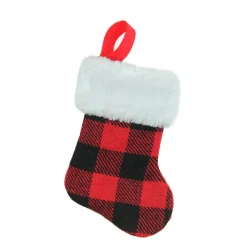 7" Red and Black Plaid Print Christmas Stocking with Faux Fur Cuff Stockings