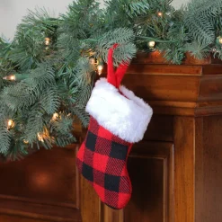 7" Red and Black Plaid Print Christmas Stocking with Faux Fur Cuff Stockings