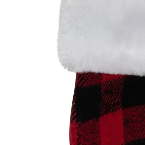7" Red and Black Plaid Print Christmas Stocking with Faux Fur Cuff Stockings