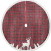 Best 48" Red and Black Plaid Reindeer Christmas Tree Skirt Cloth|Metal