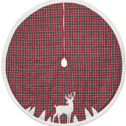 Best 48" Red and Black Plaid Reindeer Christmas Tree Skirt Cloth|Metal