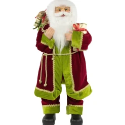 Discount 24" Red and Bright Green Standing Santa with Presents Christmas Figure Santa Claus
