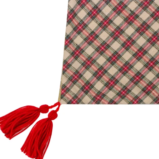 New 48" Red and Brown Burlap and Plaid Reindeer Christmas Tree Skirt with Tassels Cloth|Metal