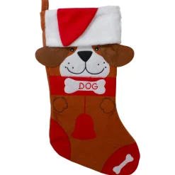 Sale 17" Red and Brown "DOG" Embroidered Christmas Stocking with Cuff Stockings
