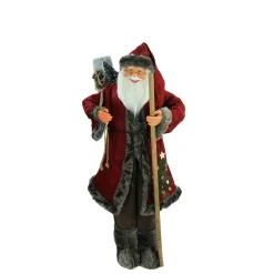 Outlet 48" Red and Brown Santa Claus with Walking Stick Standing Christmas Figure Santa Claus