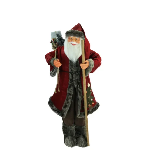 Outlet 48" Red and Brown Santa Claus with Walking Stick Standing Christmas Figure Santa Claus