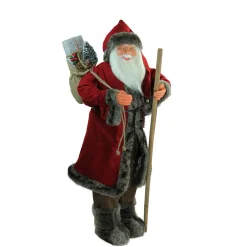 Outlet 48" Red and Brown Santa Claus with Walking Stick Standing Christmas Figure Santa Claus