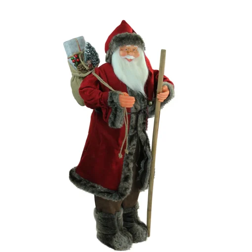 Outlet 48" Red and Brown Santa Claus with Walking Stick Standing Christmas Figure Santa Claus