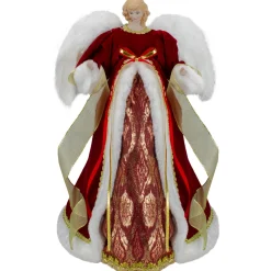 Clearance 18" Red and Gold Angel in a Dress Christmas Tree Topper - Unlit Angels