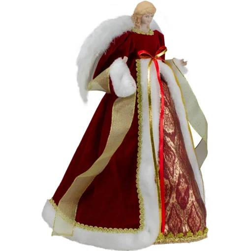 Clearance 18" Red and Gold Angel in a Dress Christmas Tree Topper - Unlit Angels