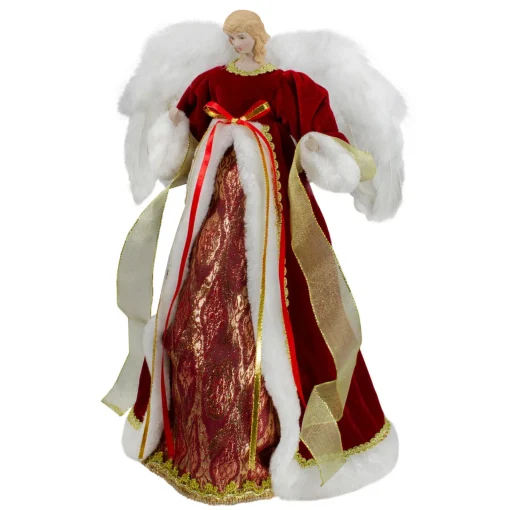 Clearance 18" Red and Gold Angel in a Dress Christmas Tree Topper - Unlit Angels