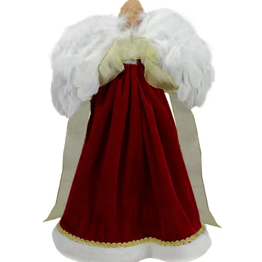 Clearance 18" Red and Gold Angel in a Dress Christmas Tree Topper - Unlit Angels