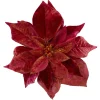 9" Red and Gold Artificial Poinsettia Clip-On Christmas Ornament Poinsettias