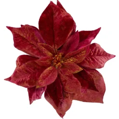 9" Red and Gold Artificial Poinsettia Clip-On Christmas Ornament Poinsettias