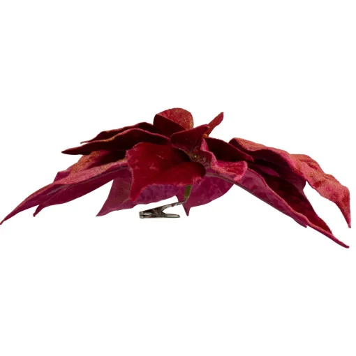 9" Red and Gold Artificial Poinsettia Clip-On Christmas Ornament Poinsettias