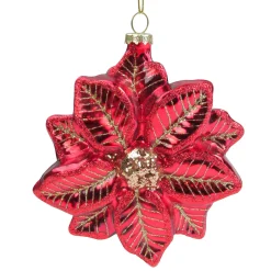 Discount 4.5" Red and Gold Glittery Poinsettia Glass Christmas Ornament Garden & Floral