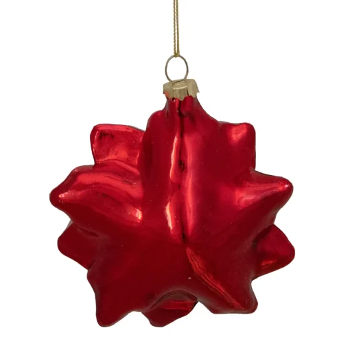 Discount 4.5" Red and Gold Glittery Poinsettia Glass Christmas Ornament Garden & Floral