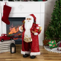 Outlet 32" Red and Gold Santa Claus with Gifts Christmas Figure Santa Claus