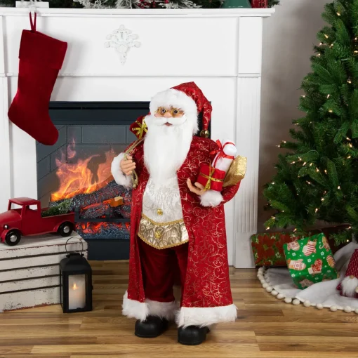 Outlet 32" Red and Gold Santa Claus with Gifts Christmas Figure Santa Claus