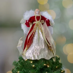 Outlet 14" Red and Gold Traditional Angel Christmas Tree Topper - Unlit Angels