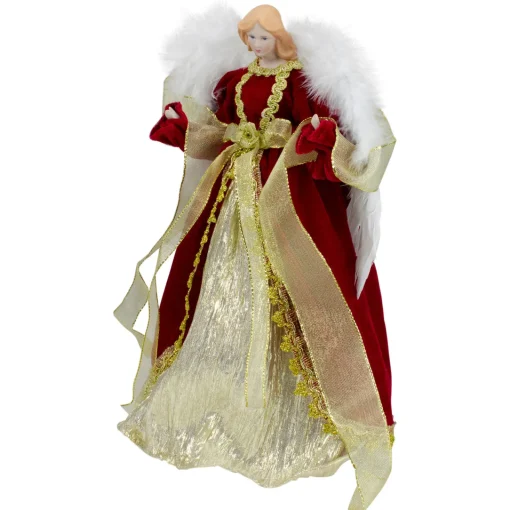 Outlet 14" Red and Gold Traditional Angel Christmas Tree Topper - Unlit Angels