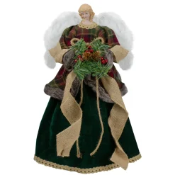Sale 18" Red and Green Angel in a Dress Christmas Tree Topper Accented with Holly Berries - Unlit Angels