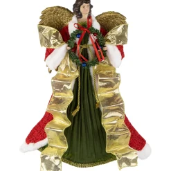Online 18" Red and Green Angel with Wreath Christmas Tree Topper, Unlit Angels