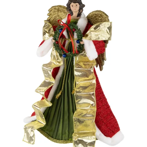 Online 18" Red and Green Angel with Wreath Christmas Tree Topper, Unlit Angels