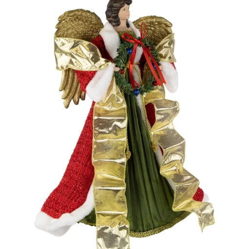 Online 18" Red and Green Angel with Wreath Christmas Tree Topper, Unlit Angels
