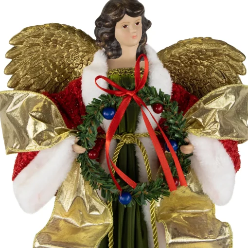 Online 18" Red and Green Angel with Wreath Christmas Tree Topper, Unlit Angels