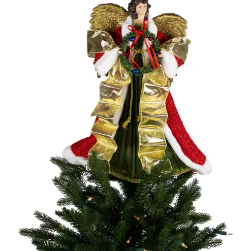 Online 18" Red and Green Angel with Wreath Christmas Tree Topper, Unlit Angels