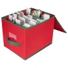 13” Red and Green Christmas Ornament Storage Box with Removable Dividers Storage